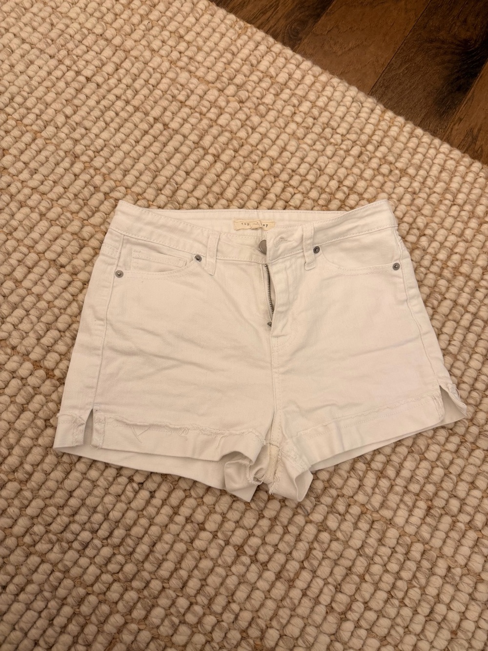 Copper Key White Denim Shortie Shorts